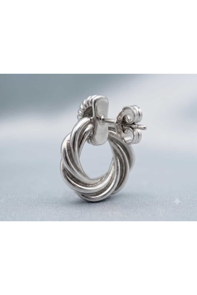 Çelik Sculptural Elegance Spiral Circle Silver Earrings