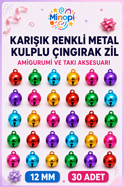 Minopi Karışık Renkli Metal Çıngırak Zil 12 mm 30 Adet - Hobi Takı