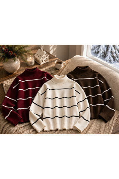 DepoExport Women's Striped Oversize Knitted Sweater