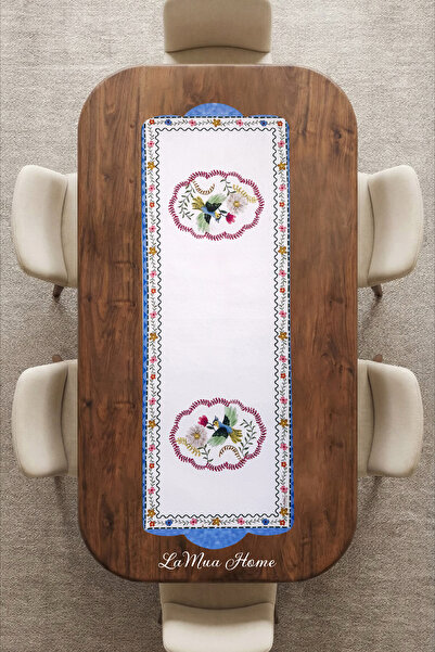 LAMUA HOME Mila Kuş ve Çiçek Desenli Lamineli Cut Runner -Lazer Kesim