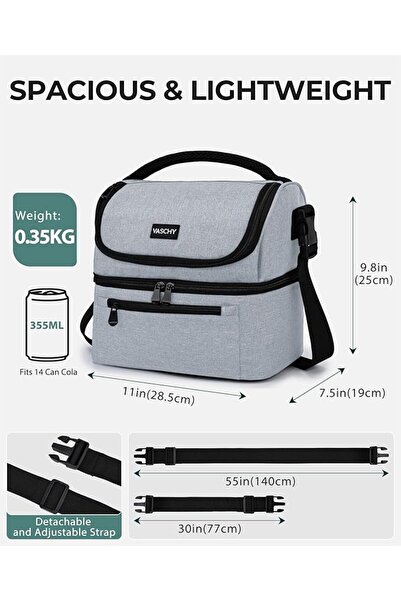 VASCHY Lunch Bag, Insulated Lunch Box Leak-proof Cooler Bag in Dual Compartme...