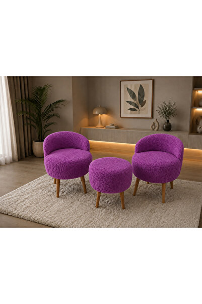 BEYLERBEYİ ÇAY SETİ İKİLİ MİNİMAL BERJER VE PUF (OFİS, BAHÇE, BALKON, SALON)