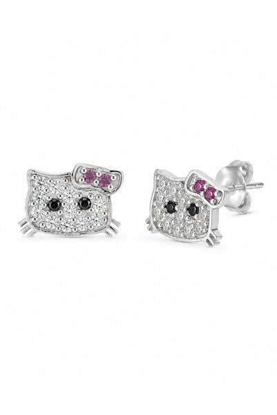 sara silver 925 Ayar Gümüş Kadın Çivili Hello Kitty Küpe – İnce Minimal Tasarım