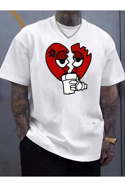 NOURAM تي شيرت رجالي مطبوع عليه تصميم Broken Heart Coffee، تي شيرت مريح بتصمي...