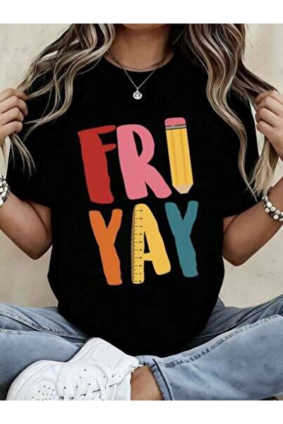 23ERVA FRIYAY Teacher Funny Friday T-Shirt For Women Colorful Pencil And Rule...