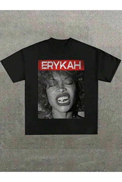 LİNA06 تي شيرت Erykah Badu Tribute أسود مع صورة شخصية، تي شيرت كاجوال بطباعة ...