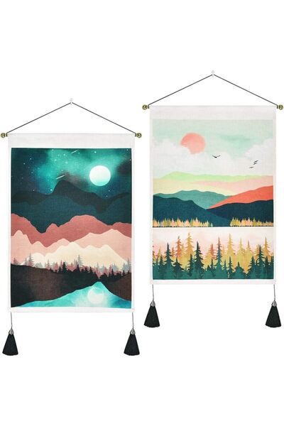 GENERAL Pack of 2 Mountain Tapestry, Sunset Tapestry Forest Tree Tapestry Nat...