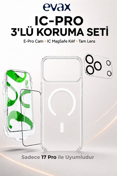 Evax [IC-PRO SET] iPhone 17 Pro Uyumlu Aparatlı Cam, IC Sert Şeffaf Sararmaz ...