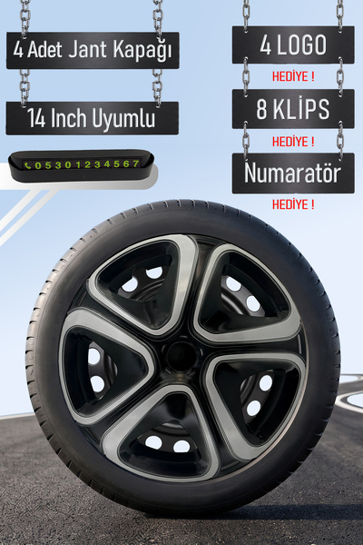 Routicar Peugeot Jant Kapağı Seti 4 Adet 14" inç Gri Siyah ( 206 207 208 301 ...