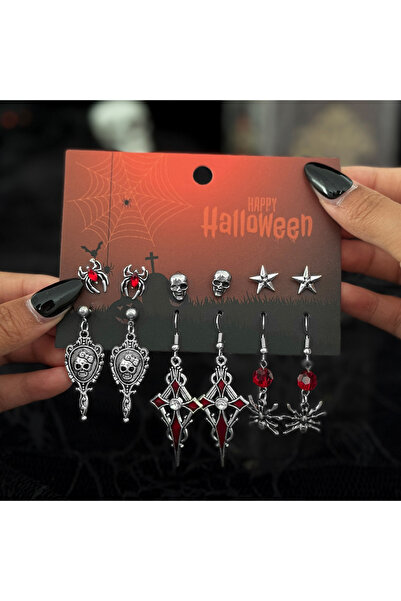choice2 style 1 Ingemark 6Pairs/Set Halloween Red Crystal Skull Spider Metal ...