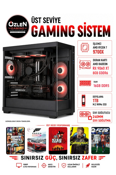 ÖZLEN X49 RYZEN 7 9700X RX 9060 XT 8GB 16GB DDR5 RAM 1TB M.2 SSD Oyuncu Bilgi...