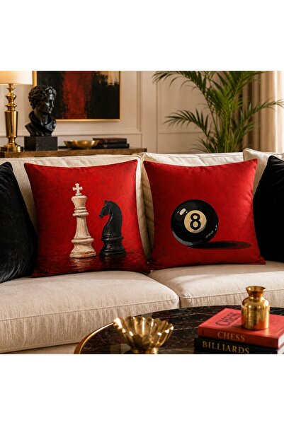 Piloji Chess and Billiards Themed Decorative Throw Pillow Cover 43X43 cm Digi...