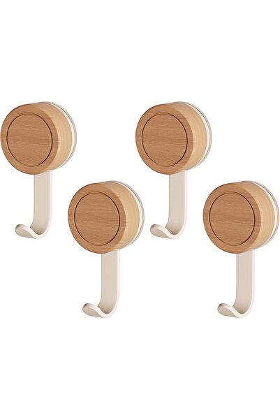 STARSTAR Four - pc wooden suction cup hooks for bathrooms; easy - to - use, r...