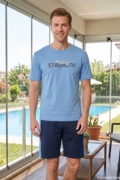 REMSA Men's Short Sleeve Shorts Pajama Set 2385 Blue