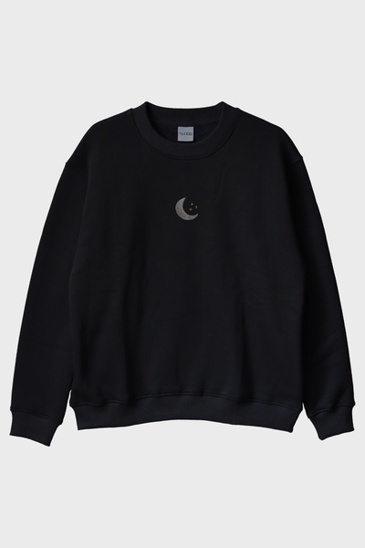 lofux Moon Pattern Embroidery Crew Neck Sweatshirt - Valentine's Day Couple T...
