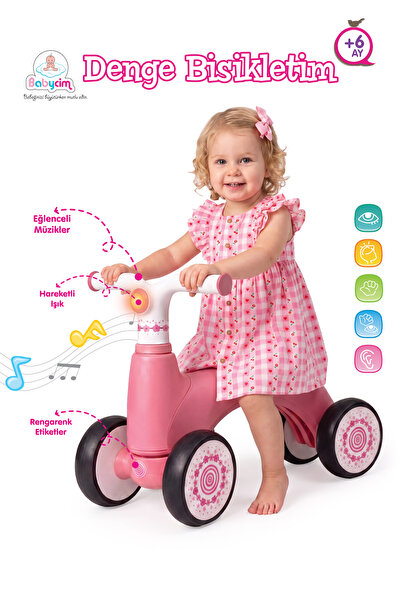 BABYCİM Işıklı ve Müzikli 4 Tekerlekli İlk Denge Bisikletim – Pembe