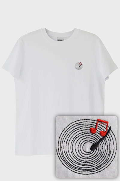 lofux Plak Patterned Embroidery Music T-Shirt