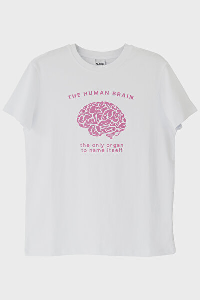 lofux The Human Brain Printed Design White T-Shirt