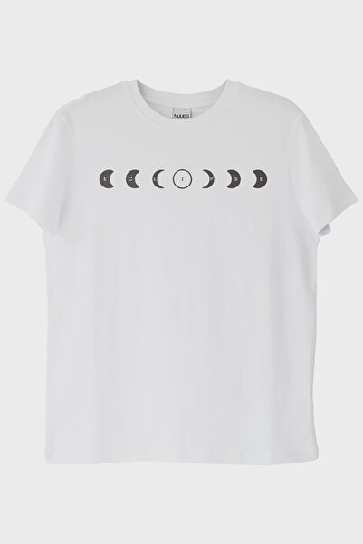 lofux تي شيرت ECLIPSE Moon Phases Design باللونين الأبيض والأسود