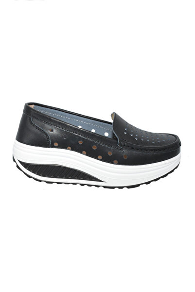 OEM Pantofi casual damă negri din piele naturală cu perforații și talpă ortop...