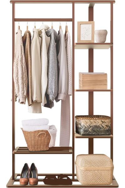 MEDLA Bamboo Clothes Rack Stand: Wooden Hanging Clothes Hanger with One Hangi...