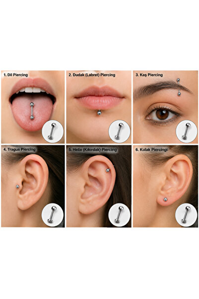 Bymiel 316L Cerrahi Çelik Barbell Piercing – Dil, Dudak (Labret), Kaş, Tragus...