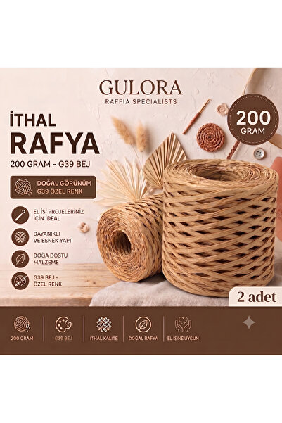 gulora İthal Rafya Kağıt İp , 2'er Adet , 200'er gram G-39 Hasır Renk