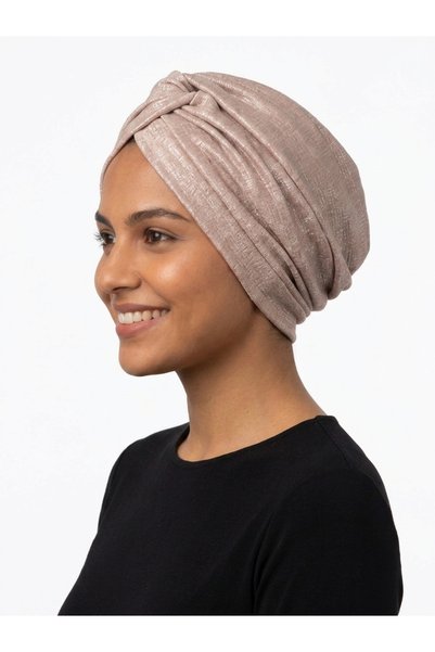 elysianfidan Cotton Beige Draped Front with Agraf Detail, Stylish and Comfortable Hijab Bonnet