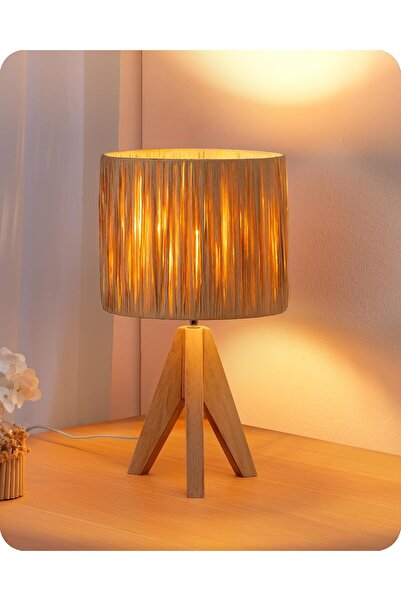 Dotail Lamp, hand-woven raffia shade, solid wood tripod base, 165 cm cord, 20...