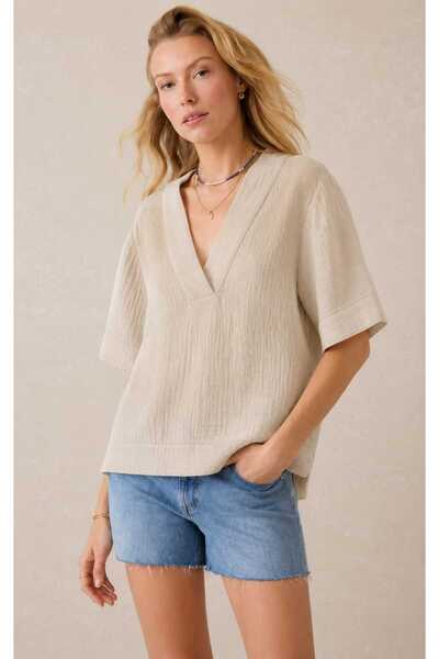 COLORDS Women's V-Neck Muslin Blouse