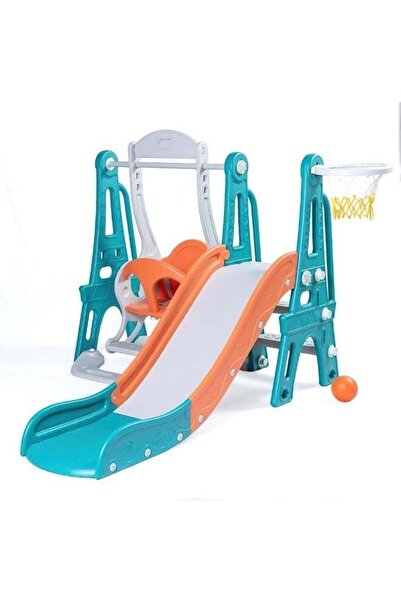 FUNZ مجموعة ألعاب للأطفال 4 في 1 تشمل زحليقة وأرجوحة وحلقة كرة سلة ومتسلق، لل...