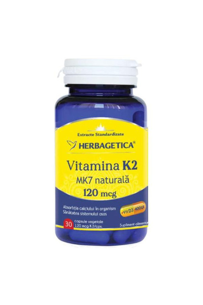 herbagetica Vitamina K2 MK7 Naturala 120 mg Herbagetica, 30 capsule vegetale