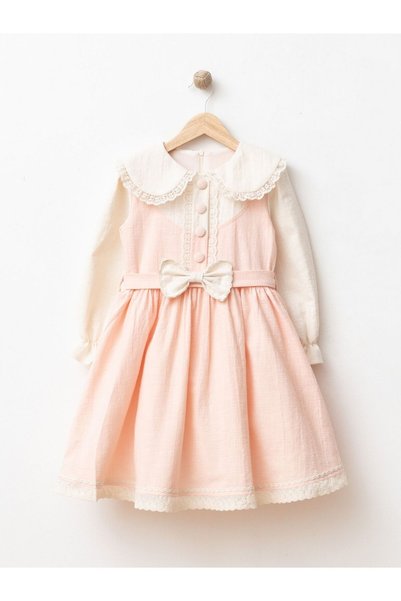 Cherrys Bebek Nostalgic Collar Detailed Bowknot Girls' Dress