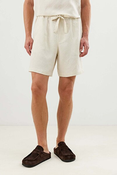 Antioch Cream Lyocell Blended Tie-Waist Men's Shorts