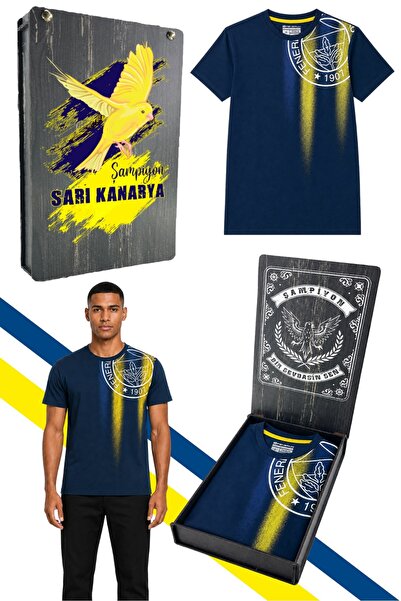Fenerbahçe تي شيرت رجالي من TRIBUN باللون الأصفر والأزرق الداكن مع صندوق هداي...