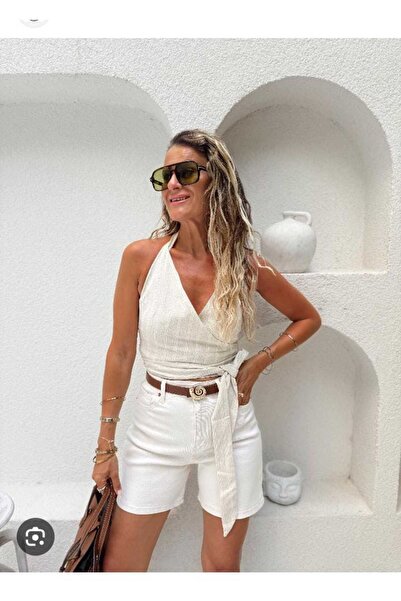 neslihansarıca بلوزة، بلوزة مربوطة، بلوزة من الكتان، بلوزة بتفاصيل على الظهر