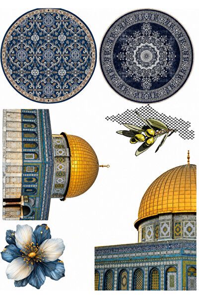 SaHi Craft Mavi Etnik Halı Desen Kudüs Temalı Sticker Seti