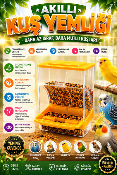 Petshop Akıllı Otomatik Kuş Yemliği – Şeffaf Hazneli Yemlik | Muhabbet Kuşu, ...