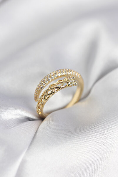 DMR Elegance Gold Color Zircon Stone Spiral Women's Ring