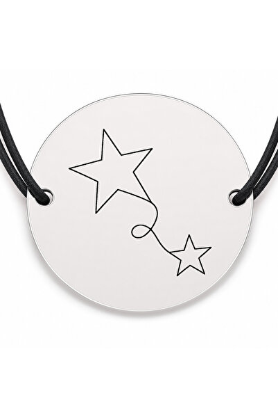Simoshop Brățară argint 925 cu bănuț gravat două stele legate, șnur negru reg...