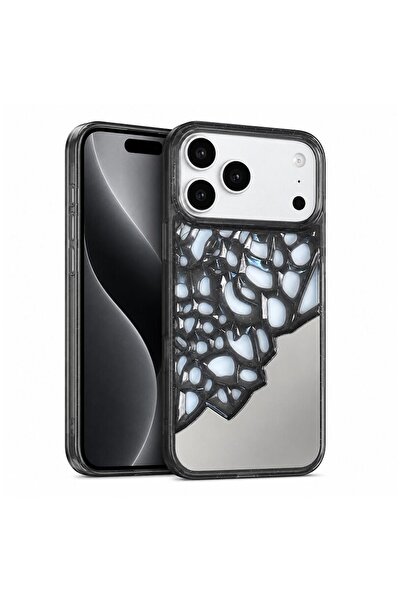Zebana Apple iPhone 17 Pro Max Uyumlu Kılıf Lace Mirror Silikon Kılıf Siyah
