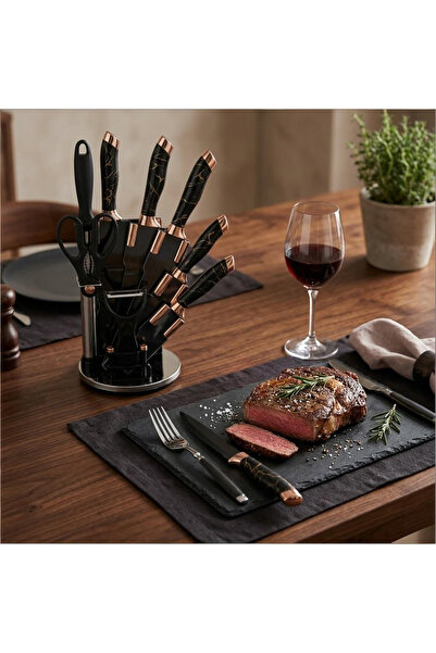 Klyte 9-Piece Kitchen Knife Set with Storage Block, Scissors, Peeler & Sharpe...