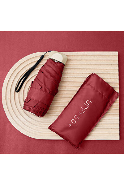 Choice6 Burgundy UPF50+ Mini Flat 5-Fold Umbrella, Portable Pocket UV Protect...