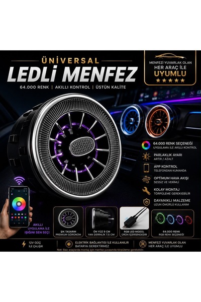 ENGAKSESUAR 4 Adet Telefondan Kontrollü Ledli Klima Menfezi Işıklı Menfez Çap...