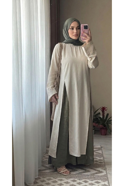 Mina Terzi&Butik Dogal keten önden yırtmaçlı tunik