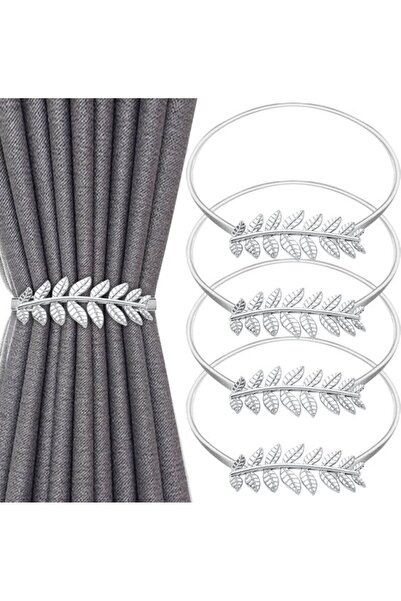 STARSTAR 4-Pack Silver Leaf Pattern Curtain Bow Tieback Clips, Decorative Hol...