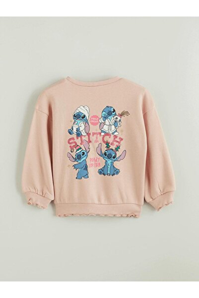 LC Waikiki Crew Neck Lilo and Stitch Printed Girls' Sweatshirt