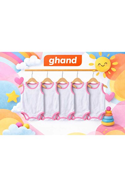 GHAND 5 Pieces of Pink Patterned Sleeveless Children's Baby Bodysuits with Sn...