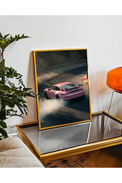 Pembe Porsche Figürlü Poster (Çerçevesiz)