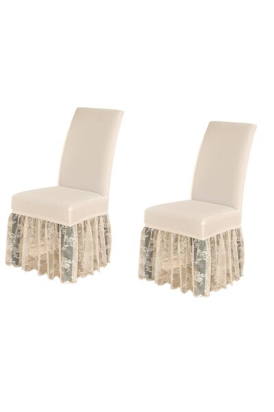 STARSTAR Dining chair covers with lace trim, farmhouse style, suitable for we...